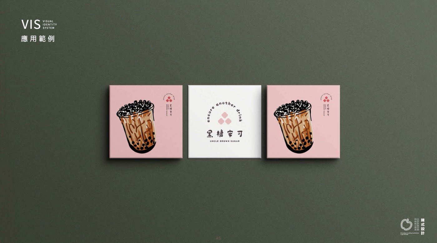 三張正方形的應用範例並排，兩張用同一套版型、只換掉中間的圖